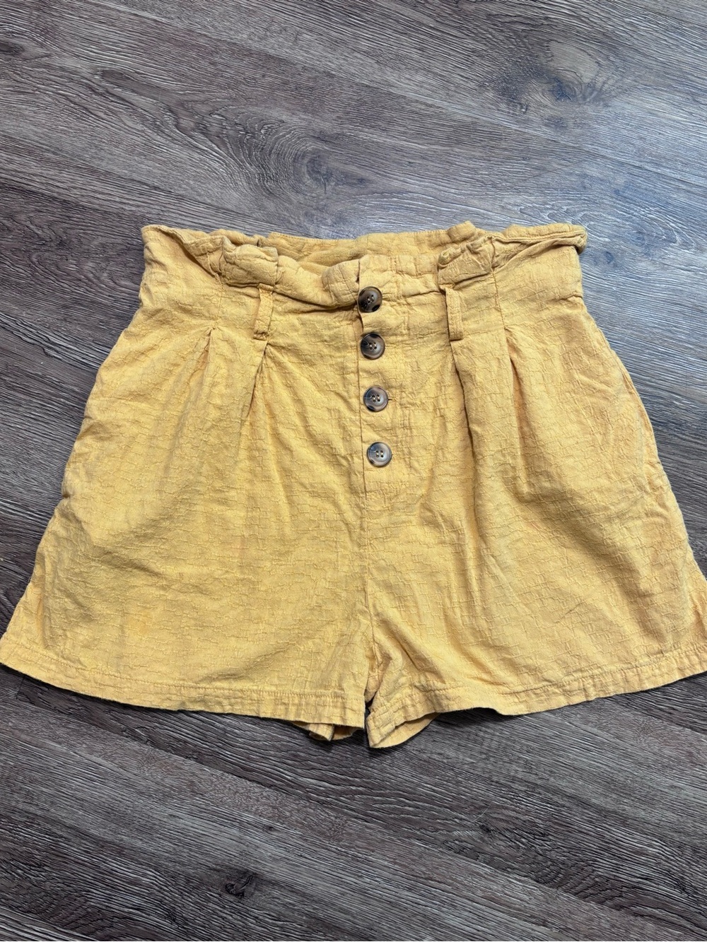Altar'd State Mustard Yellow High-Waist Paperbag Shorts